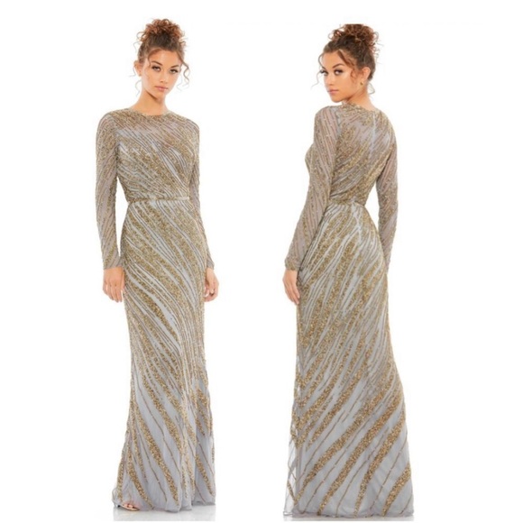 MAC DUGGAL Long Sleeve Beaded Column Gown 5240 NWT - Picture 5 of 17